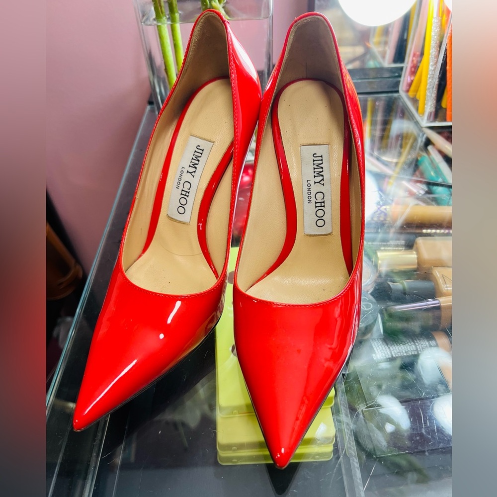 Jimmy Choo Neon Red patent leather pumps
